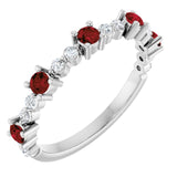 Round Mozambique Garnet & Diamond Stackable Ring in Platinum