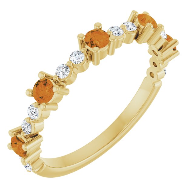 Round Citrine Stackable Ring with Diamond Accents in Yellow Gold