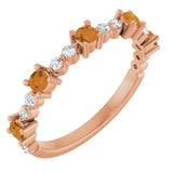 Round Citrine Stackable Ring with Diamond Accents in Rose Gold