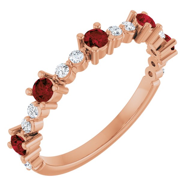 Round Mozambique Garnet & Diamond Stackable Ring in Rose Gold