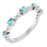 Round Blue Zircon & Diamond Stackable Ring in White Gold