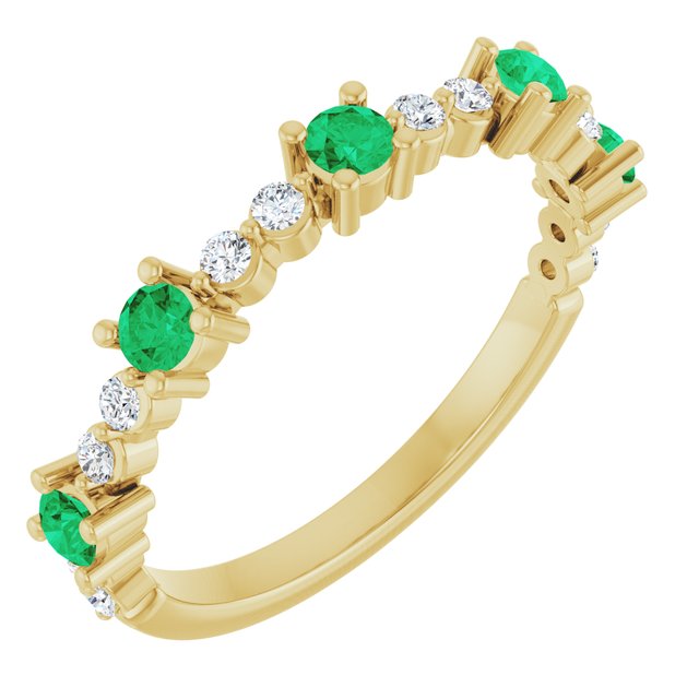Round Lab-Grown Emerald & Diamond Stackable Ring in Yellow Gold