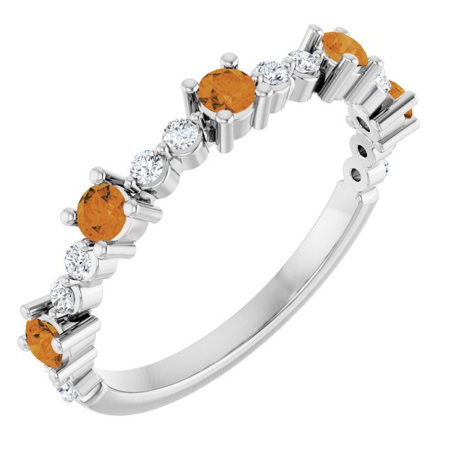 Round Citrine Stackable Ring with Diamond Accents in Platinum