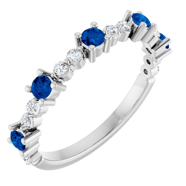 Round Lab-Grown Blue Sapphire & Diamond Stackable Ring in Platinum