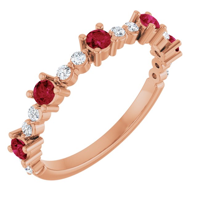 Round Lab-Grown Ruby & Diamond Stackable Ring in Rose Gold