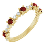 Round Mozambique Garnet & Diamond Stackable Ring in Yellow Gold