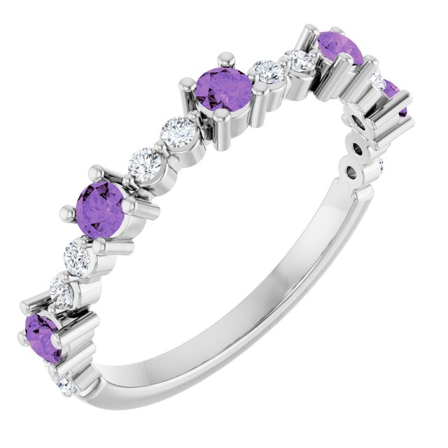 Round Amethyst Stackable Ring with Diamond Accents in Platinum