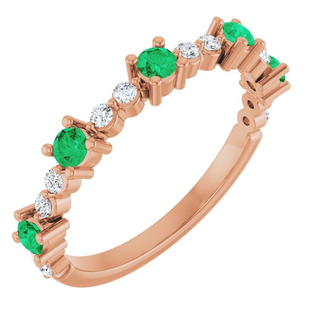 Round Lab-Grown Emerald & Diamond Stackable Ring in Rose Gold