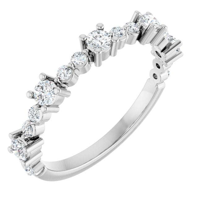 Round White Sapphire & Diamond Stackable Ring in White Gold