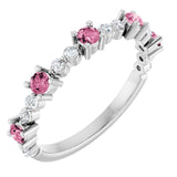 Round Pink Tourmaline & Diamond Stackable Ring in White Gold