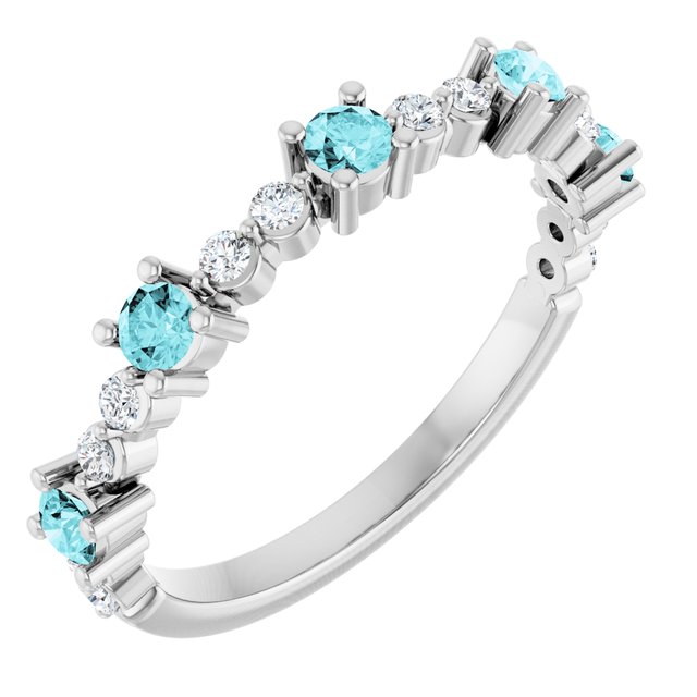 Round Blue Zircon Stackable Ring with Diamond Accents in Platinum