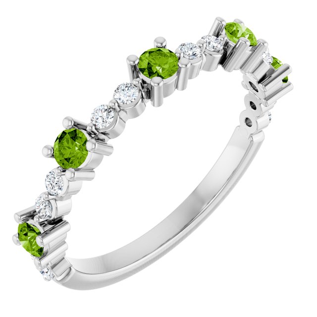 Round Peridot Stackable Ring with Diamond Accents in White Gold