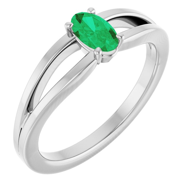 Oval Emerald Youth Ring in Platinum