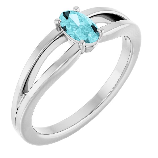 Oval Blue Zircon Youth Ring in White Gold