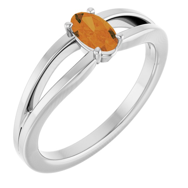 Oval Citrine Youth Ring in Platinum