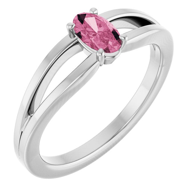 Oval Pink Tourmaline Youth Ring in Platinum