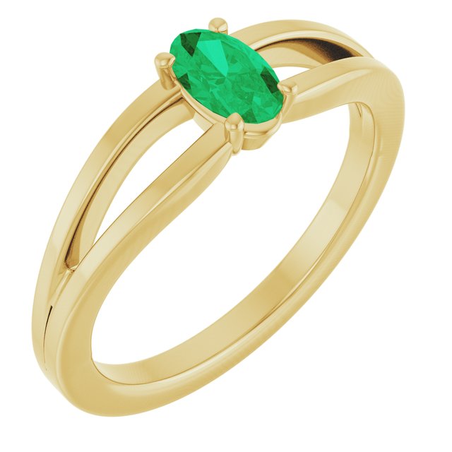 Oval Lab-Grown Emerald Youth Ring in Yellow Gold