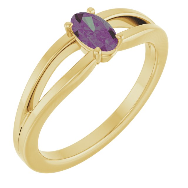 Oval Lab-Grown Alexandrite Youth Ring in Yellow Gold