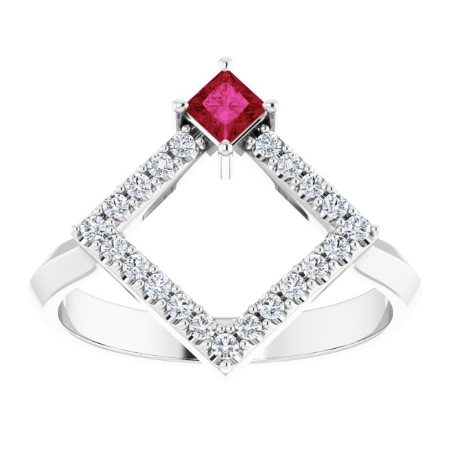 Square Ruby Accented Ring with Diamond Accents in Platinum