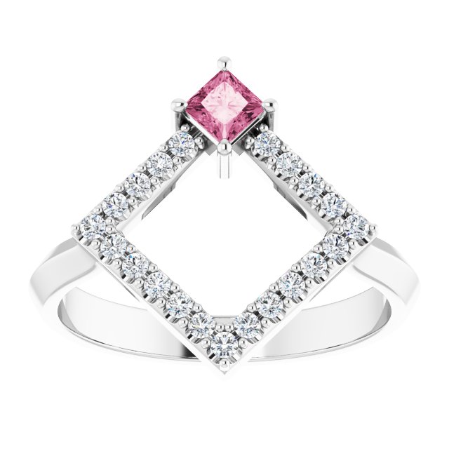 Square Pink Tourmaline Accented Ring with Diamond Accents in Platinum