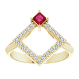 Square Ruby Accented Ring with Diamond Accents in Yellow Gold