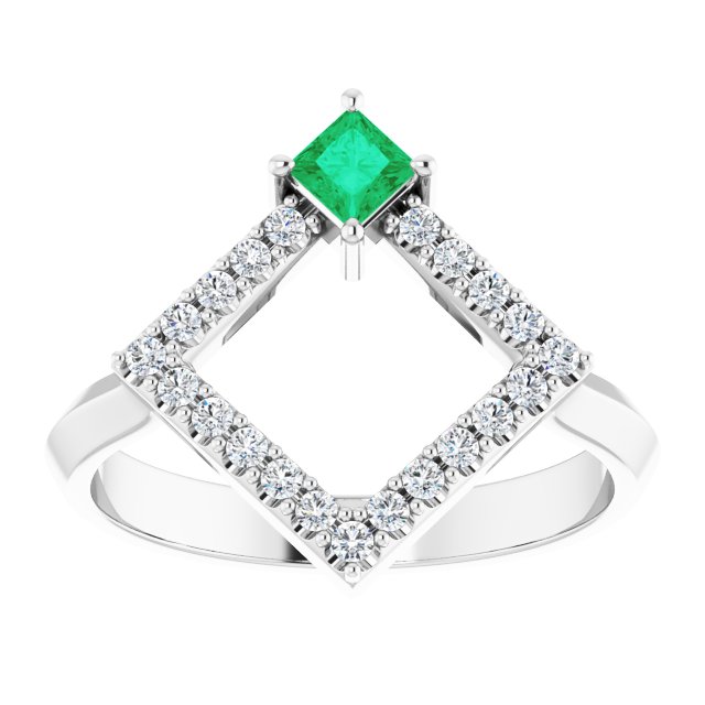 Square Emerald Accented Ring with Diamond Accents in Platinum
