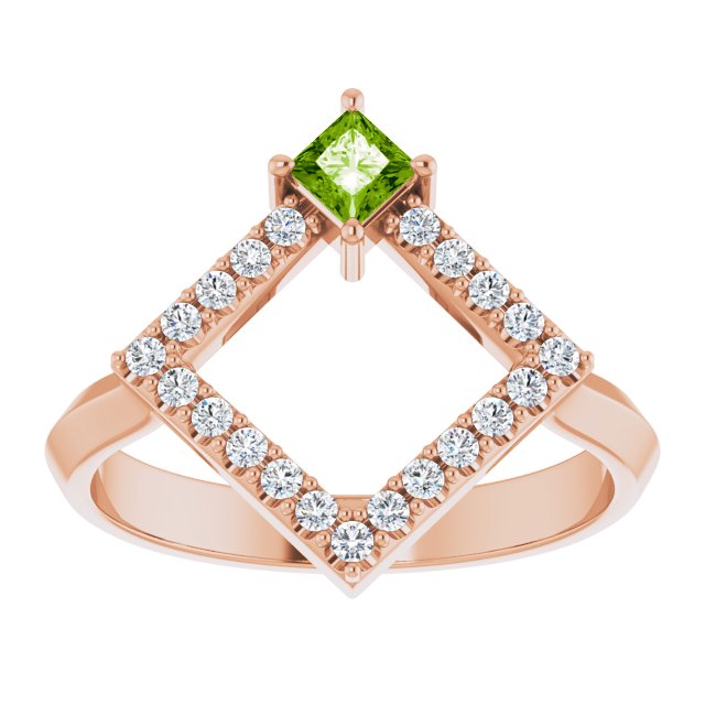 Square Peridot Accented Ring with Diamond Accents in Rose Gold