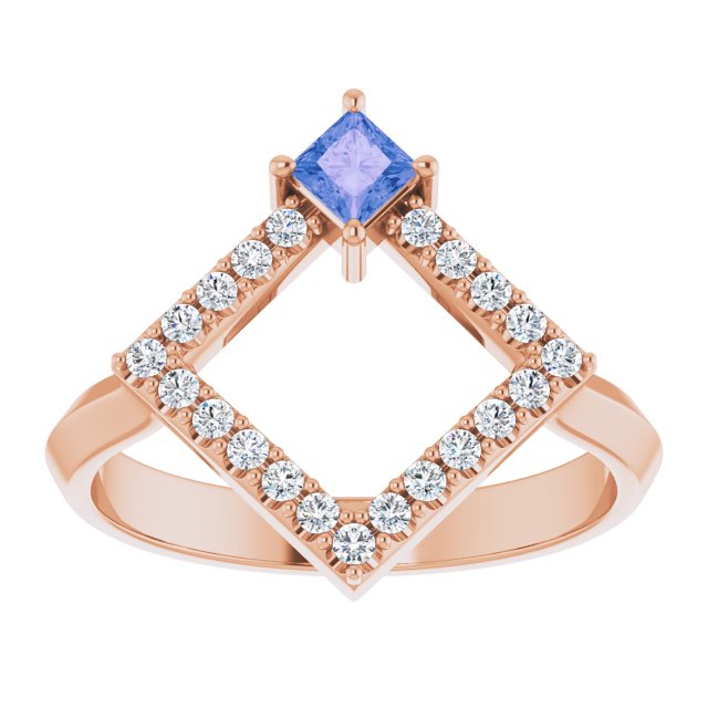 Square Tanzanite Accented Ring with Diamond Accents in Rose Gold