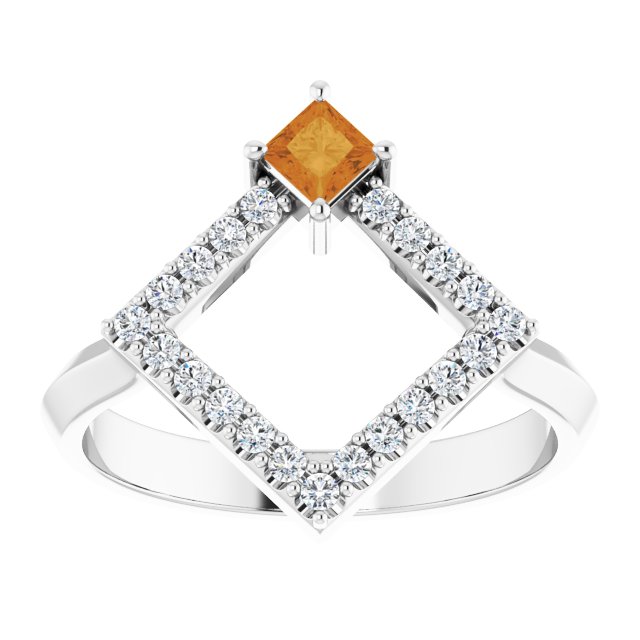 Square Citrine Accented Ring with Diamond Accents in Platinum