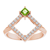 Square Peridot Accented Ring with Diamond Accents in Rose Gold