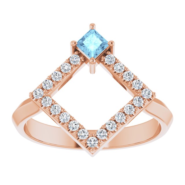 Square Aquamarine Accented Ring with Diamond Accents in Rose Gold