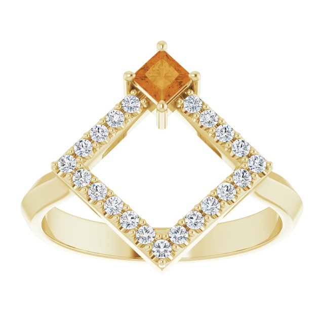 Square Citrine Accented Ring with Diamond Accents in Yellow Gold