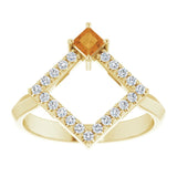 Square Citrine Accented Ring with Diamond Accents in Yellow Gold