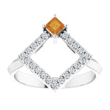 Square Citrine Accented Ring with Diamond Accents in Platinum