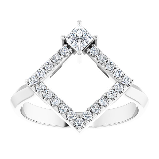 Square White Sapphire Accented Ring with Diamond Accents in Platinum