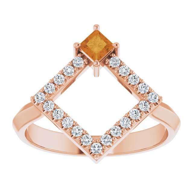 Square Citrine Accented Ring with Diamond Accents in Rose Gold