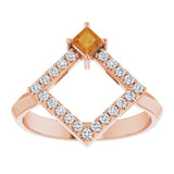 Square Citrine Accented Ring with Diamond Accents in Rose Gold