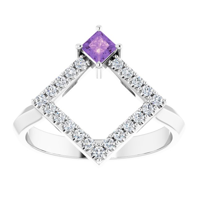 Square Amethyst Accented Ring with Diamond Accents in White Gold