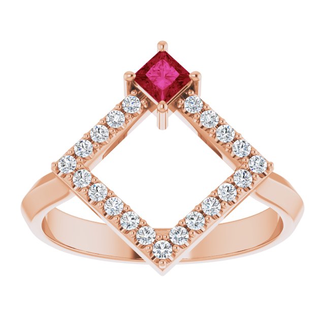 Square Ruby Accented Ring with Diamond Accents in Rose Gold