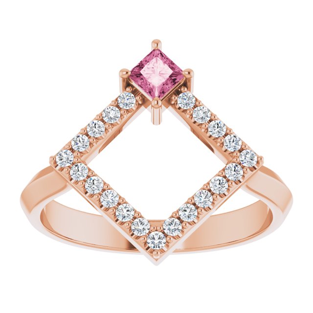 Square Pink Tourmaline & Diamond Accented Ring in Rose Gold