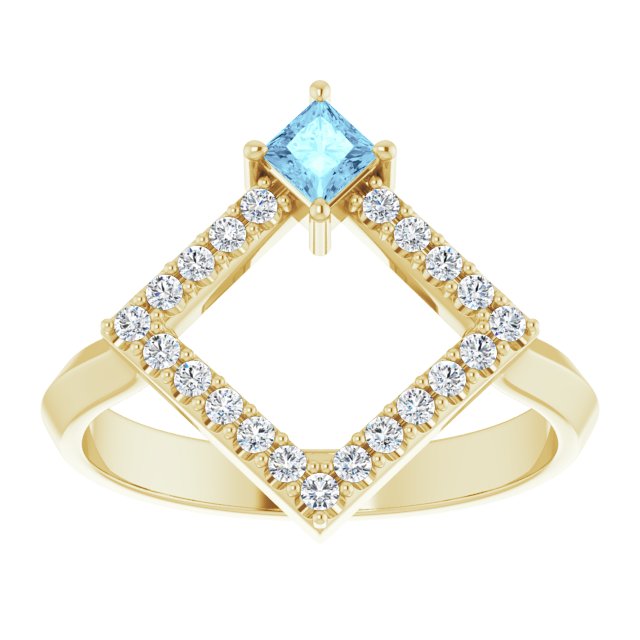 Square Aquamarine & Diamond Accented Ring in Yellow Gold