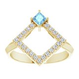 Square Aquamarine & Diamond Accented Ring in Yellow Gold