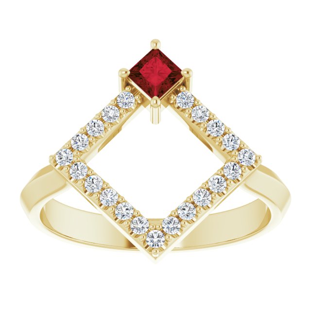 Square Mozambique Garnet & Diamond Accented Ring in Yellow Gold