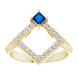 Square Blue Sapphire & Diamond Accented Ring in Yellow Gold