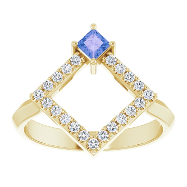 Square Tanzanite Accented Ring with Diamond Accents in Yellow Gold