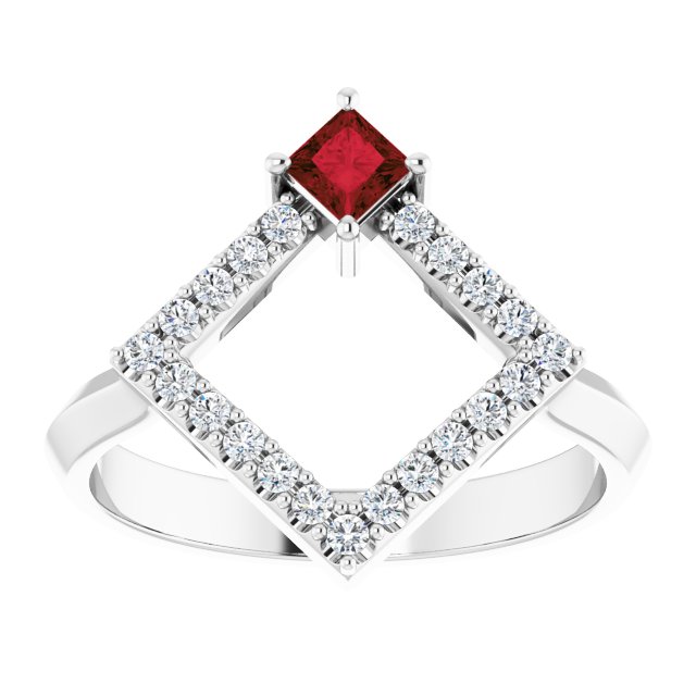 Square Mozambique Garnet & Diamond Accented Ring in White Gold