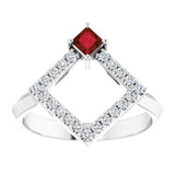 Square Mozambique Garnet & Diamond Accented Ring in White Gold
