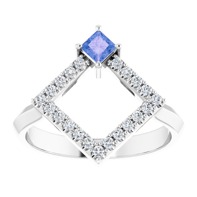 Square Tanzanite Accented Ring with Diamond Accents in Platinum