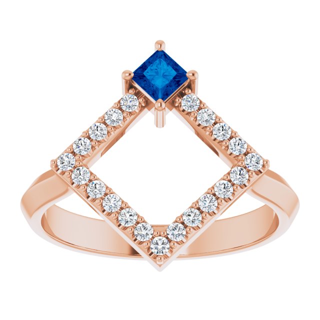 Square Blue Sapphire & Diamond Accented Ring in Rose Gold