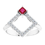 Square Ruby Accented Ring with Diamond Accents in White Gold